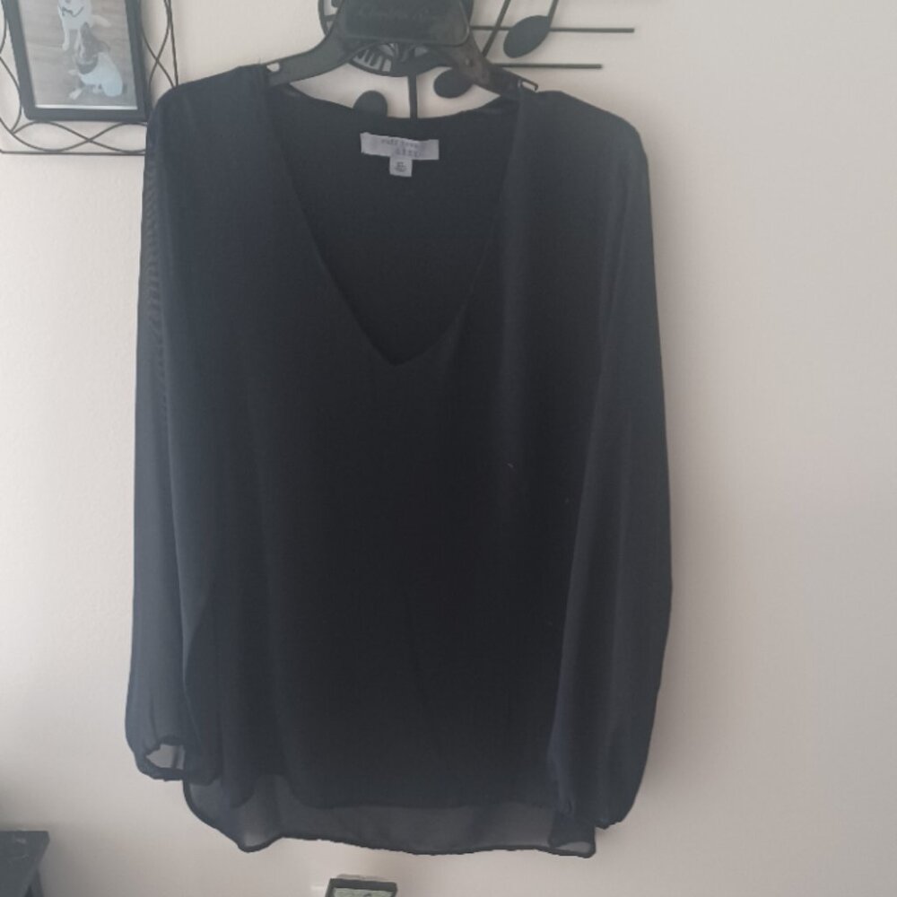 Ruff Hewn Grey Black VNeck Sheer Layered Long sleeve Dressy Top XL